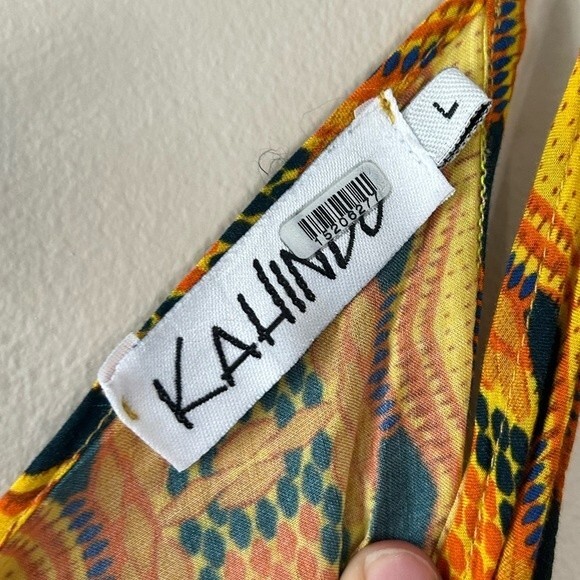 Kahindo Kano Orange Yellow Patterned Cropped Wide Leg Jumpsuit Size Large - Picture 8 of 9
